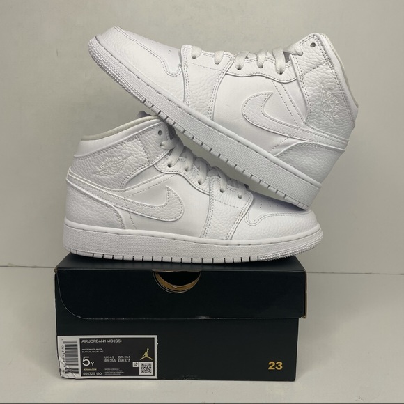 Jordan Shoes - Nike Air Jordan 1 Retro Mid GS “Triple White” NEW